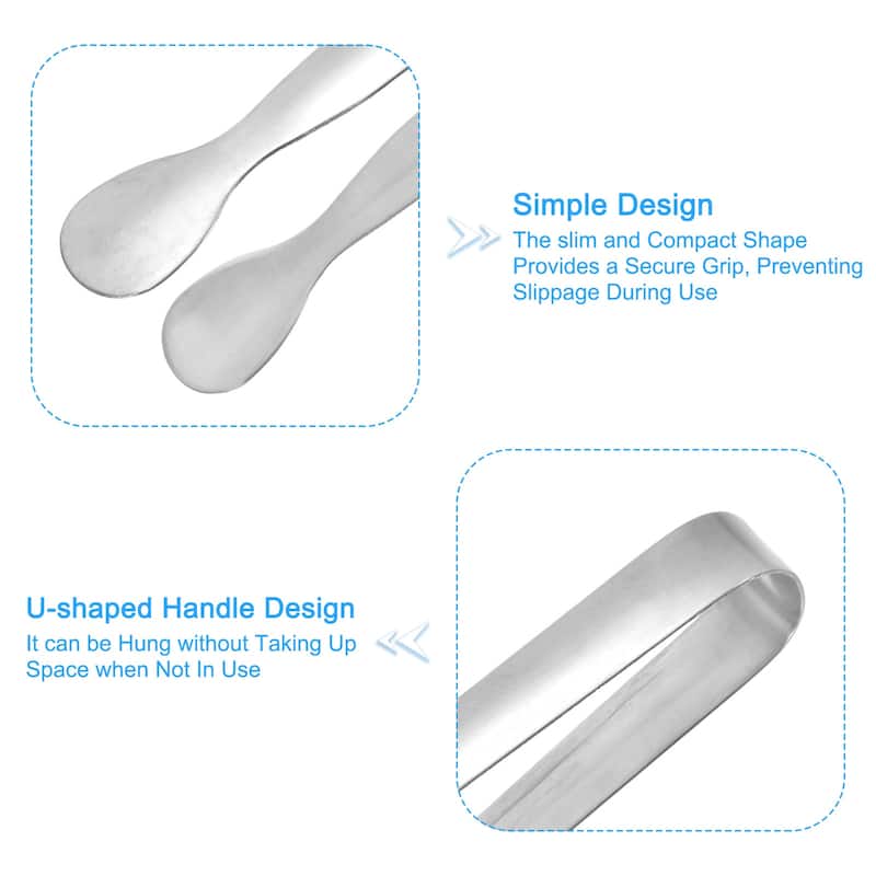 Serving Tongs, 4.3 Inch Stainless Steel Ice Tongs for Dessert, Silver