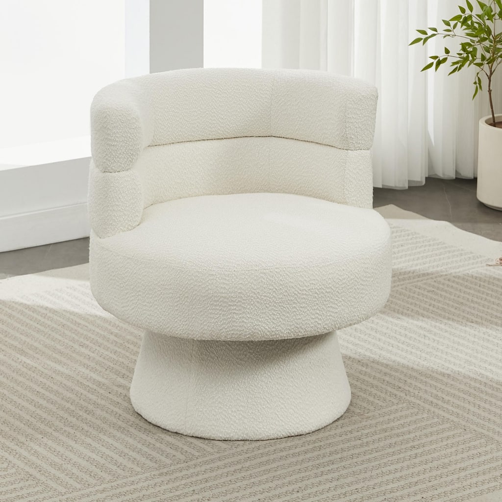 Upholstered Swivel Chair Accent Chair with Ergonomic Curved Back, 360掳 Rotation Barrel Chair Sofa Chair