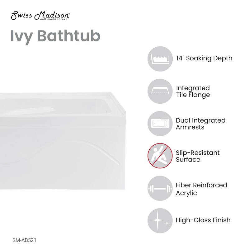 Ivy 54'' X 30 Bathtub With Apron Right Hand Drain In White - 54x31.5 Right