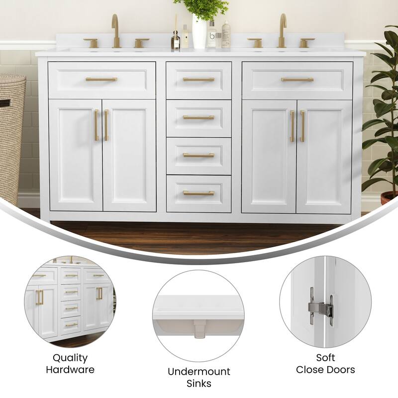 James Allan FFIR37577 60" Free Standing Double Basin Vanity Set with