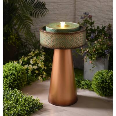 Elara Lit Copper and Green Tiered Floor Fountain - 18" x 31"