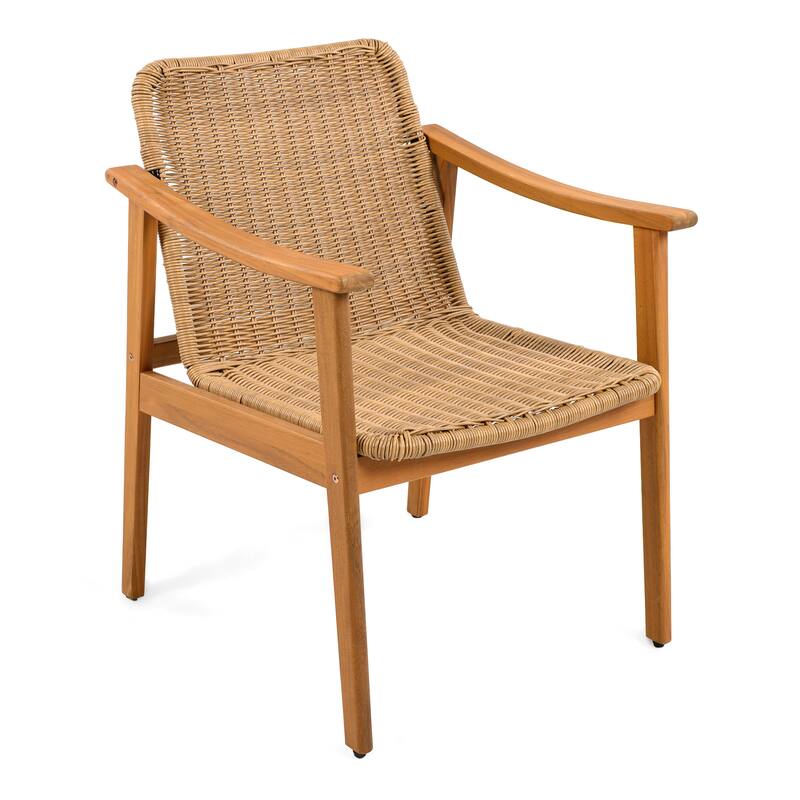Roomfitters Outdoor Dining Chairs Set of 2, Acacia Wood Frame with Wicker Accents and Cushions, Weather-Resistant