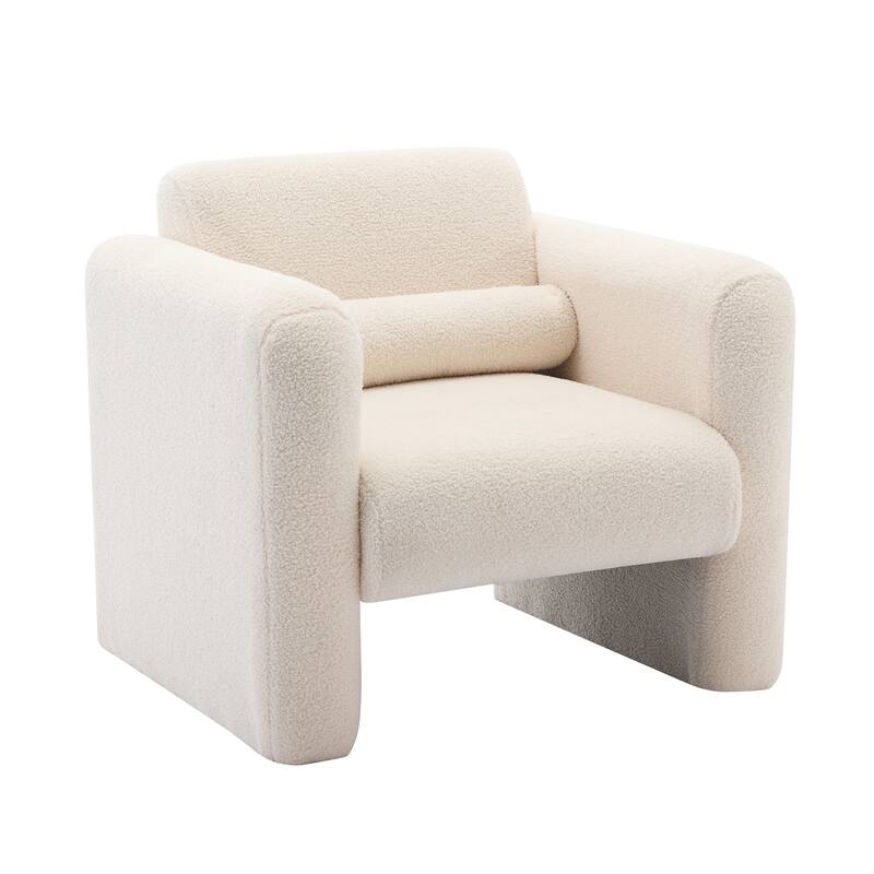 Modern Accent Chair Lambskin Sherpa Fabric Upholstered Comfy Reading Arm Chair Soft Padded Armchair with Back and Pillow
