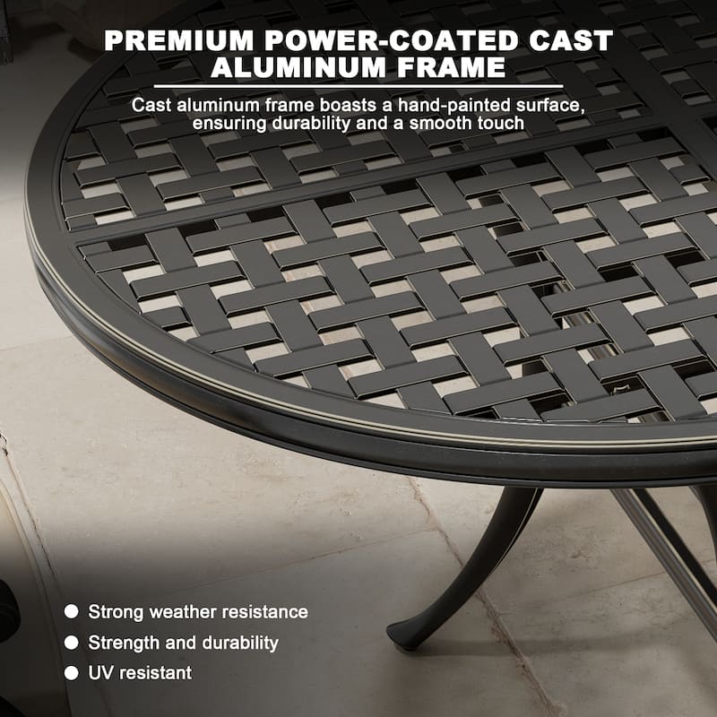 72" Outdoor Dining Table Cast Aluminum Classic Lattice Elliptical Shape Patio Table with Umbrella Hole