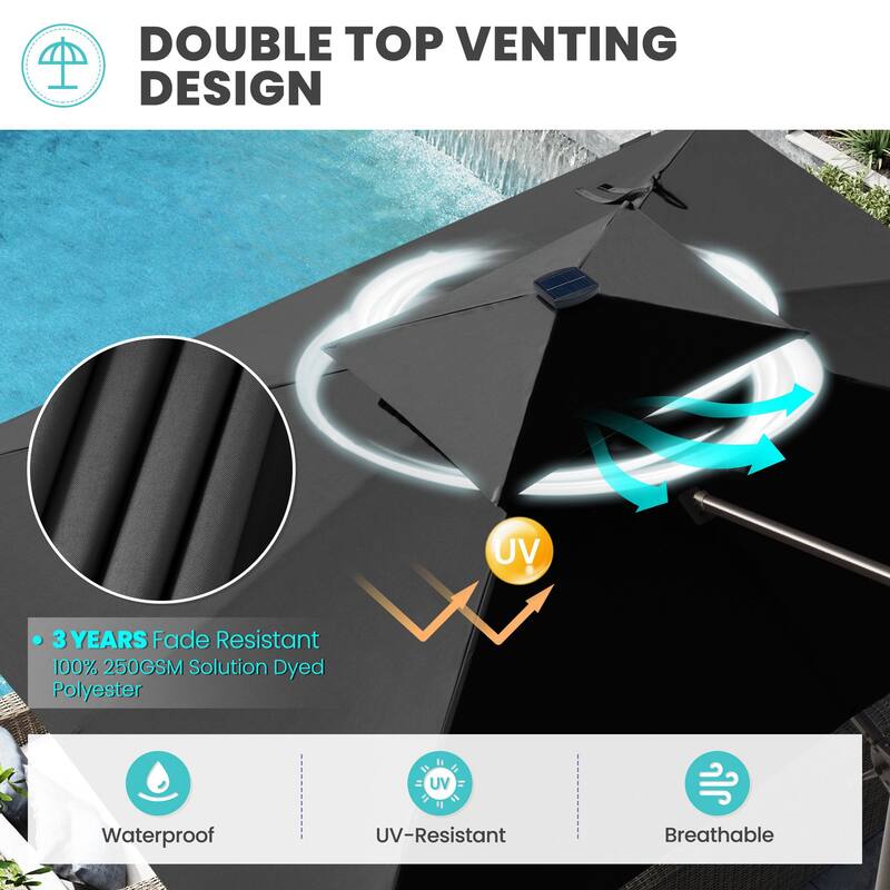 10 FT x 13 FT Outdoor LED Lighted Double Top Patio Cantilever Umbrella with Base Stand