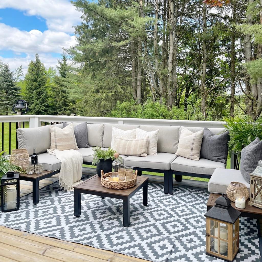 MAISON ARTS 10-Seat Patio Sectional sofa set, E-coating Steel frame Conversation Sets with Built-in Side Table , Grey Cushion