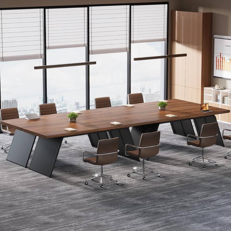 6.57 FT Conference Room Table, Rectangle Executive Meeting Seminar Table with Walnut Wood Top & Black Metal Base