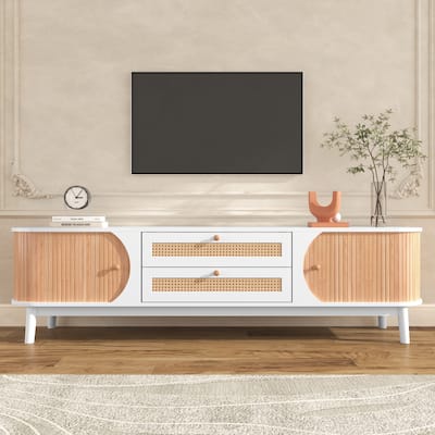 Rattan TV Stand Console Table with Storage Cabinets for TVs up to 75'' - 66.93" x 15.55" x 18.11"