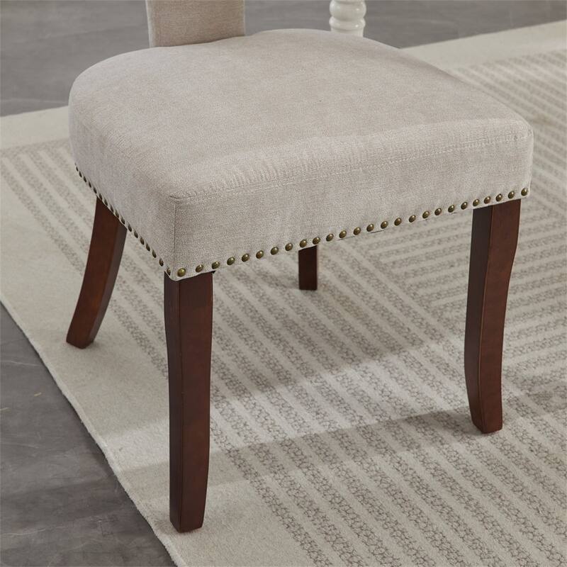 Set of 2 Linen Fabric Upholstered Curved Backrest Accent Dining Chairs