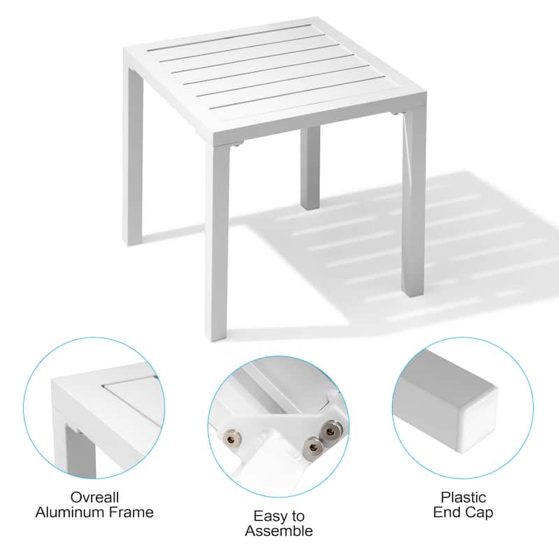 3-piece Outdoor Adjustable Aluminum Reclining Chaise Lounge Chairs with Wheels and Side Table Set