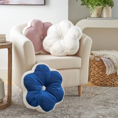 Mina Victory Sofia Velvet Sherpa Flower 17" X 17" Indoor Throw Pillow