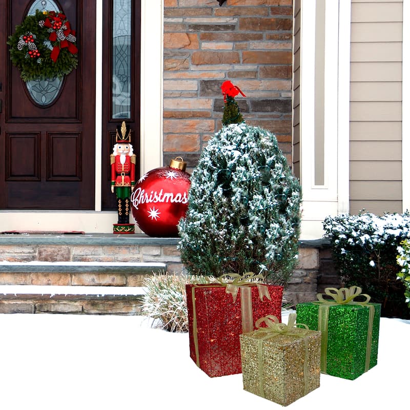 Set of 3 Lighted Gift Box Outdoor Christmas Decoration 12-Inch - 12"