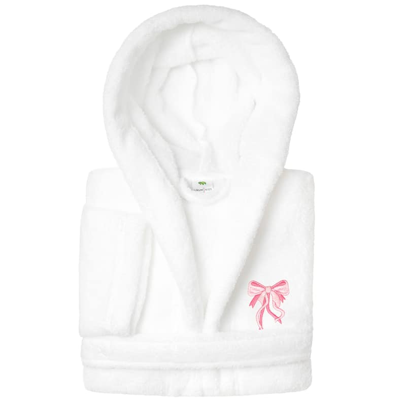 Sweet Kids 100% Polyester SUPER PLUSH Double Brushed Hooded Bathrobe - BOW - S - White
