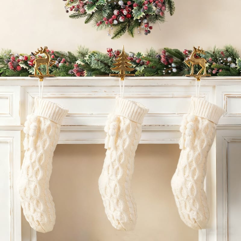 Glitzhome Resin Christmas Tree and Reindeer Stocking Holder with Stocking