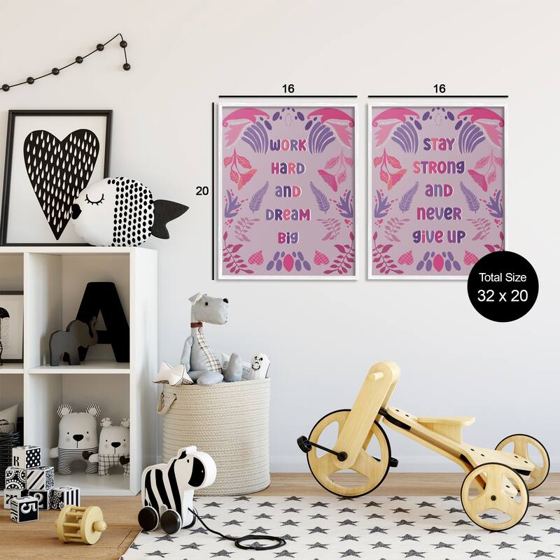 Stupell Purple Motivational Work Hard Framed Giclee Art Design By Julia Fox (Set of 2)
