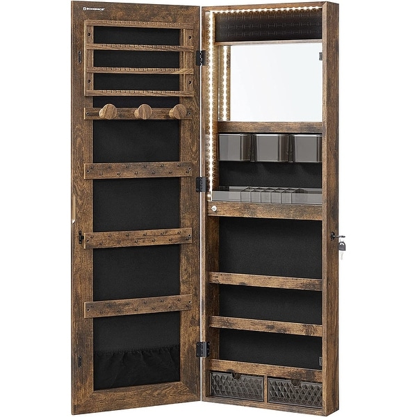 Stufurhome Solid Wooden Jewelry Box with 5-Drawers Built-in Necklace hook  and Mirror Brown - On Sale - Bed Bath & Beyond - 39462250