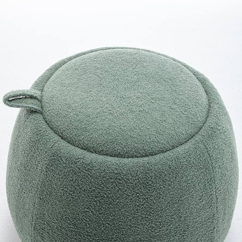 SEYNAR 25" Faux Sherpa Round Storage Ottoman - Large Cozy Bouclé Footrest Stool