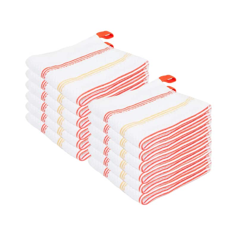 The Sloppy Chef Premier 12-Piece Striped Dishcloths - 13x13 - Yellow & Saffron