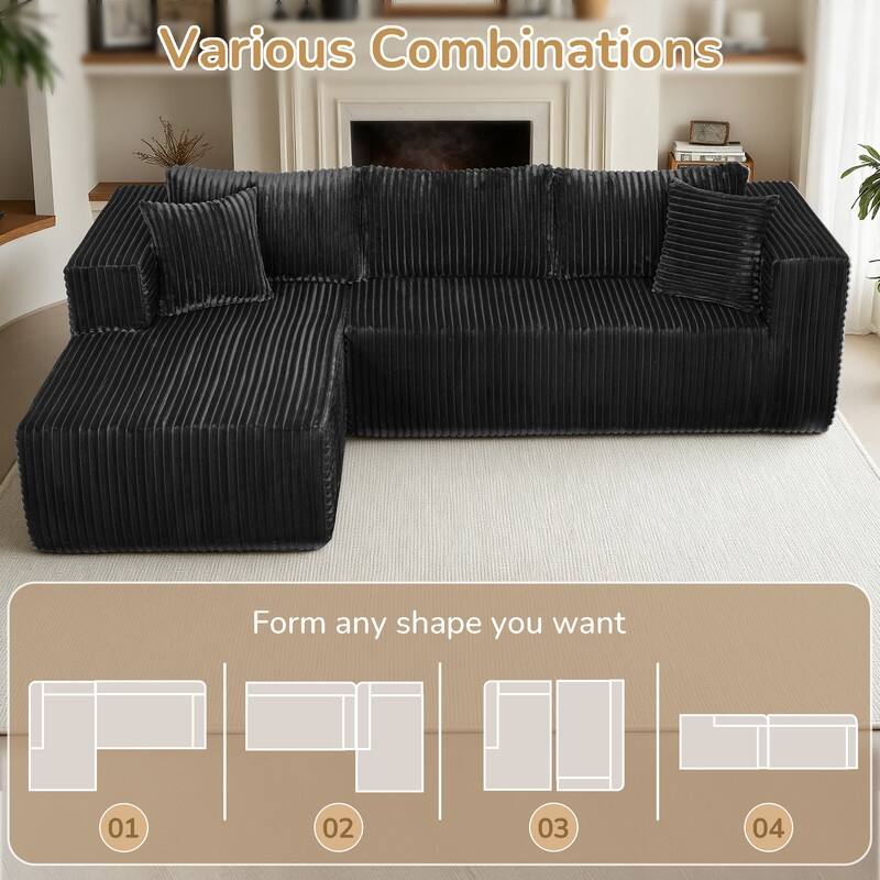 105 in. Wide Square Arm 2-Piece Modern Corduroy Fabric L-Shape Modular Sectional Sofa