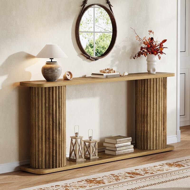 63" Long Console Table, Mid Century Modern Behind Couch Sofa Table