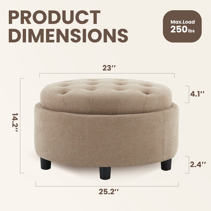 RENEWLINE Fabric Storage Ottoman with Tray Lid - Footrest & Hidden Storage for Living Room​