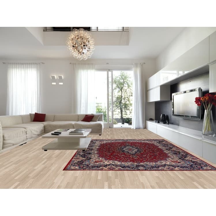 Floral Red Mashad Persian Area Rug Hand-Knotted Wool Carpet - 10'1" x 12'11"