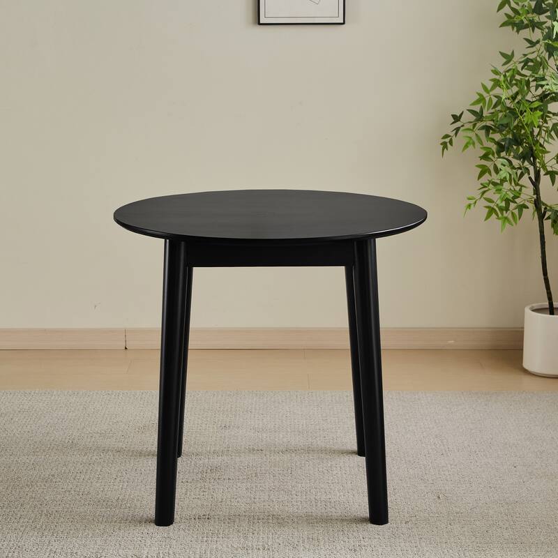 Black Round Dining Table, All Solid Wood, Can Sit 2-4 People Diameter 31.5 Inches