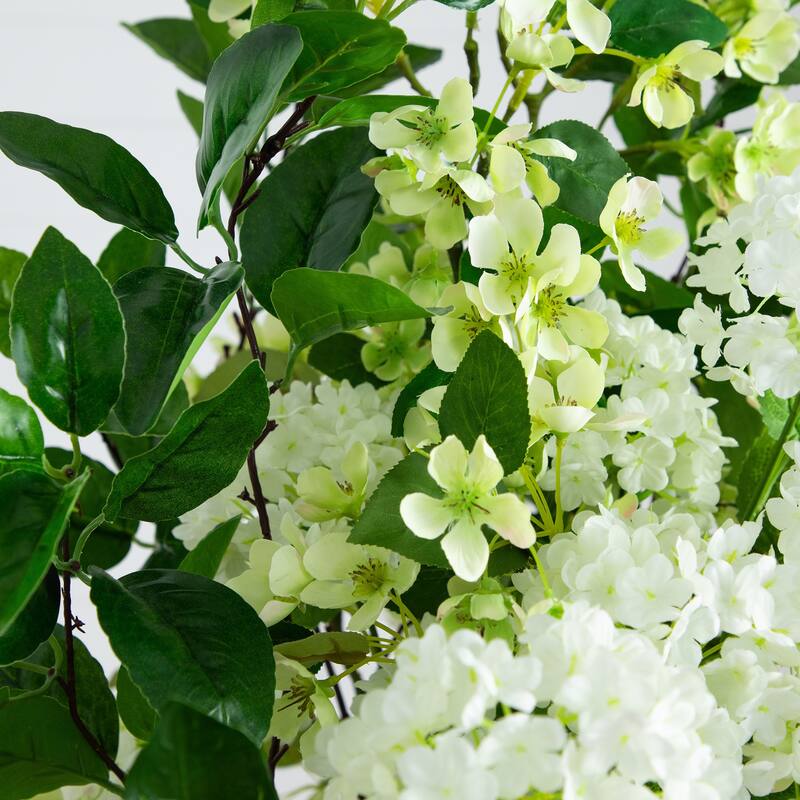 Mixed Flower Artificial Arrangement in Weave Basket - 31" - White and Green