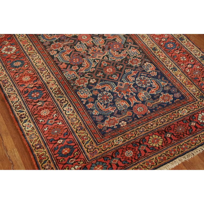 Hand Knotted Oriental 100% Wool Carpet Traditional All-Over Navy Blue & Blues Malayer Runner Rug - 16' 9'' X 3' 7''