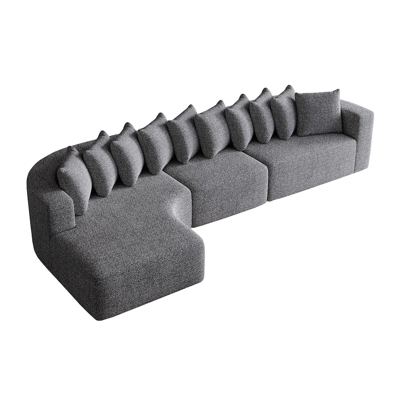 Chenille L-shaped Sectional Sofa with Curved Chaise Lounge and Piloows