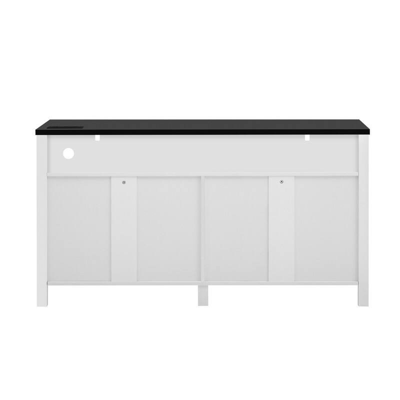 Modern 4-Door Sideboard Buffet with Power Outlets Adjustable Shelves and Half-Open Storage Design