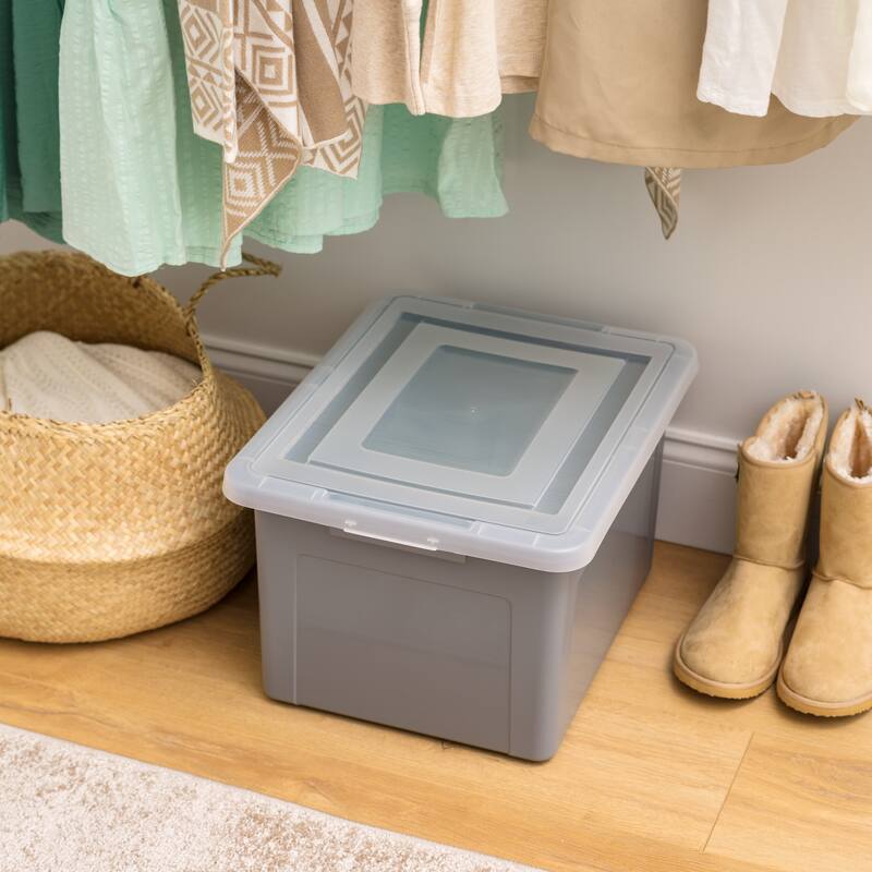 IRIS USA® File Boxes 35 Qt Buckle Lid - Gray - Set of 3
