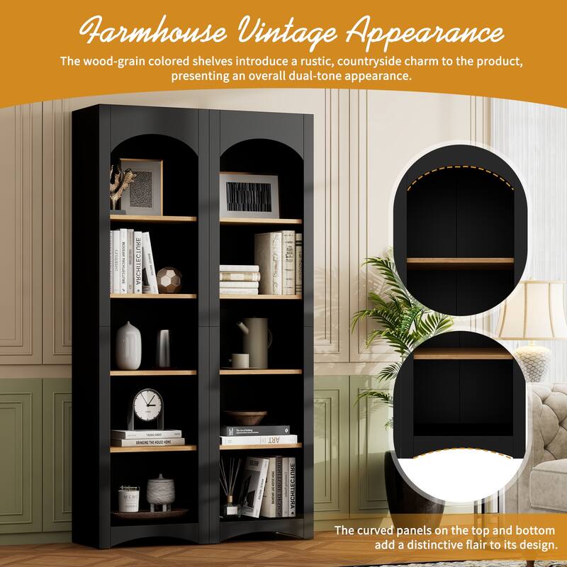 Free Standing 5 Tier Bookshelves Set of 2, Farmhouse Two-Tone Storage Cabinet - 39.3" W × 12.4" D × 72" H