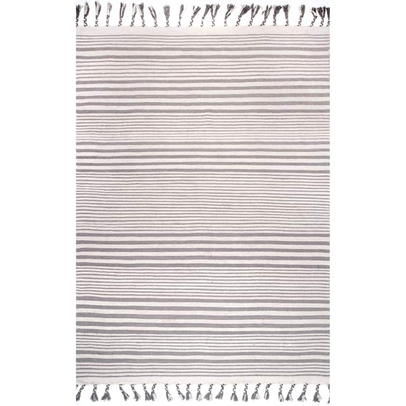 Nuloom Rose Stripe Cotton Flatweave Tassel Area Rug