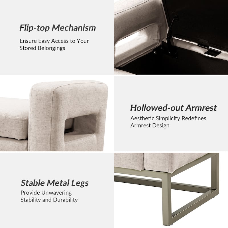 Diana Modern Upholstered Filp-Top Storage Bench with Sturdy Metal Legs