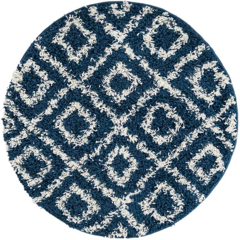 Shag Olido Collection Area Rug - 3'3" Round - Navy Blue