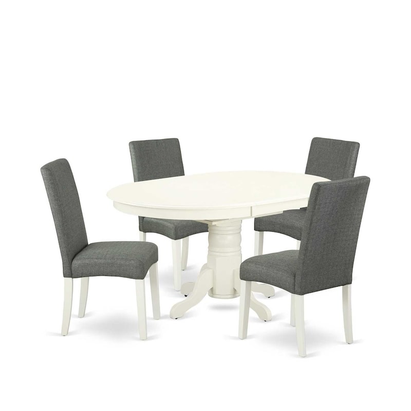 Oval Dining Table Set 5pc 42-60" Table w/ Butterfly Leaf & 4 Parsons Chairs - Linen White Legs