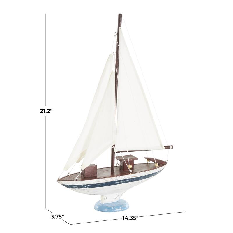 Wood Sail Boat Distressed Decorative Sculpture with Brown Wood and Beaded Accents - White - Roche River Decor