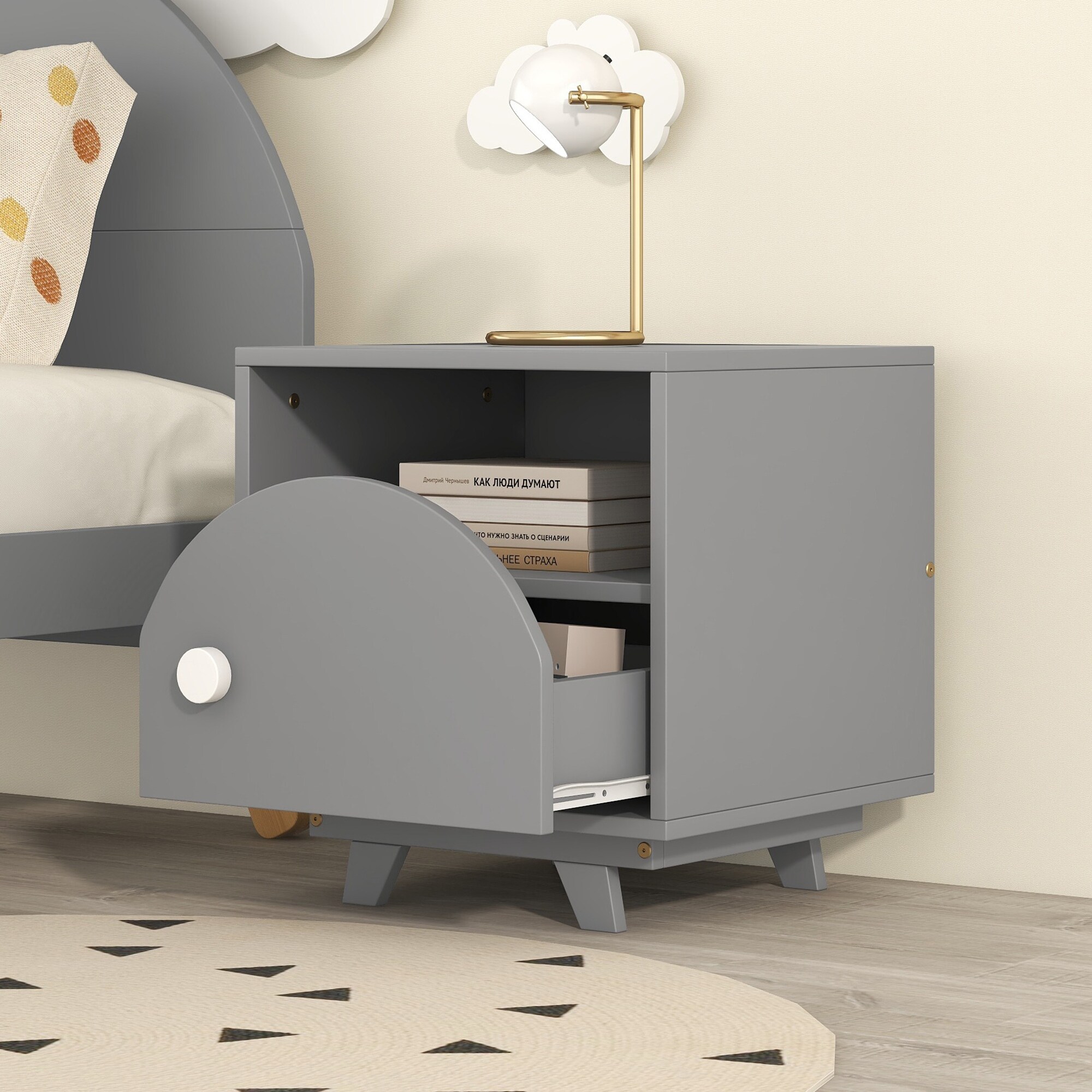 Modern Rustic Versatility Nightstand Bedside Table Side Table with Semi circular Drawer Side Table Accent Table for Kids Room