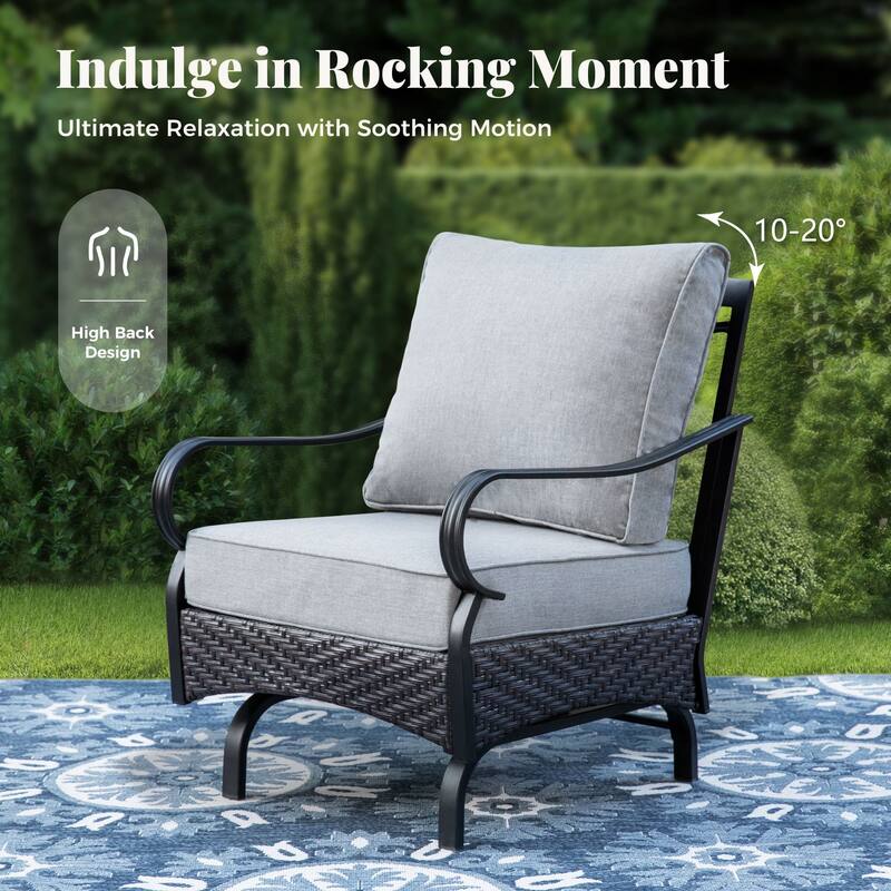 MAISON ARTS Patio Furniture Set with 56" Fire Pit Table, Deep Seating Sofa & Swivel, Rocking, and Fixed Chairs (5 Seats, Beige)