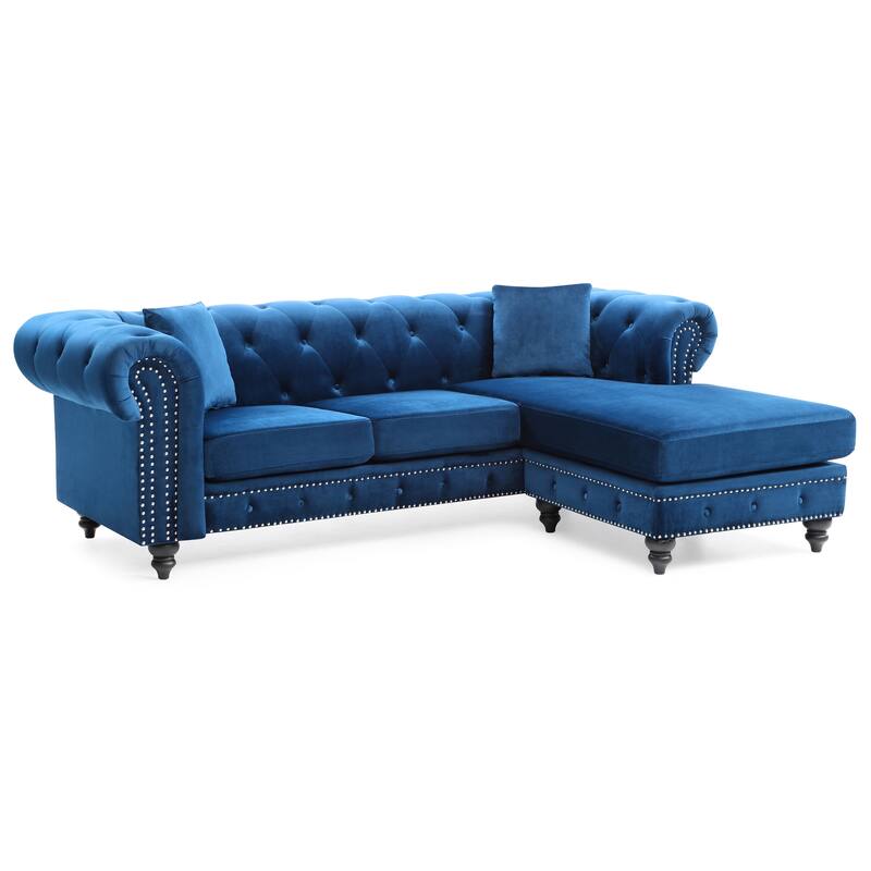 Sofa Chaise, Navy Blue, Velvet, 98x37x31 inches, 169 pounds