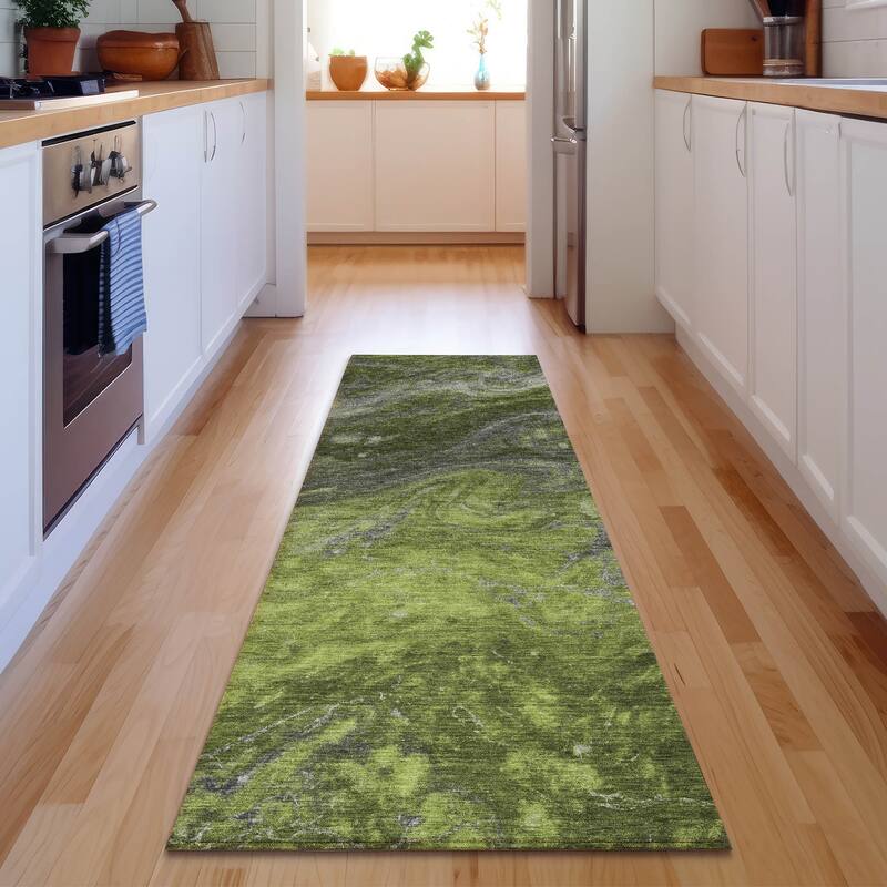 Premium Washable Super Soft Abstract Cosmic Mayfield Rug - Green - 2' 3" x 7' 6" - Runner