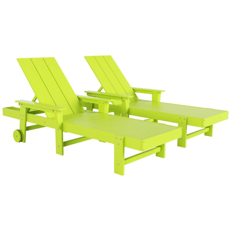Polytrends Shoreside Modern Poly Reclining Eco-Friendly All Weather Chaise Lounge With Arms & Wheels (Set Of 2)