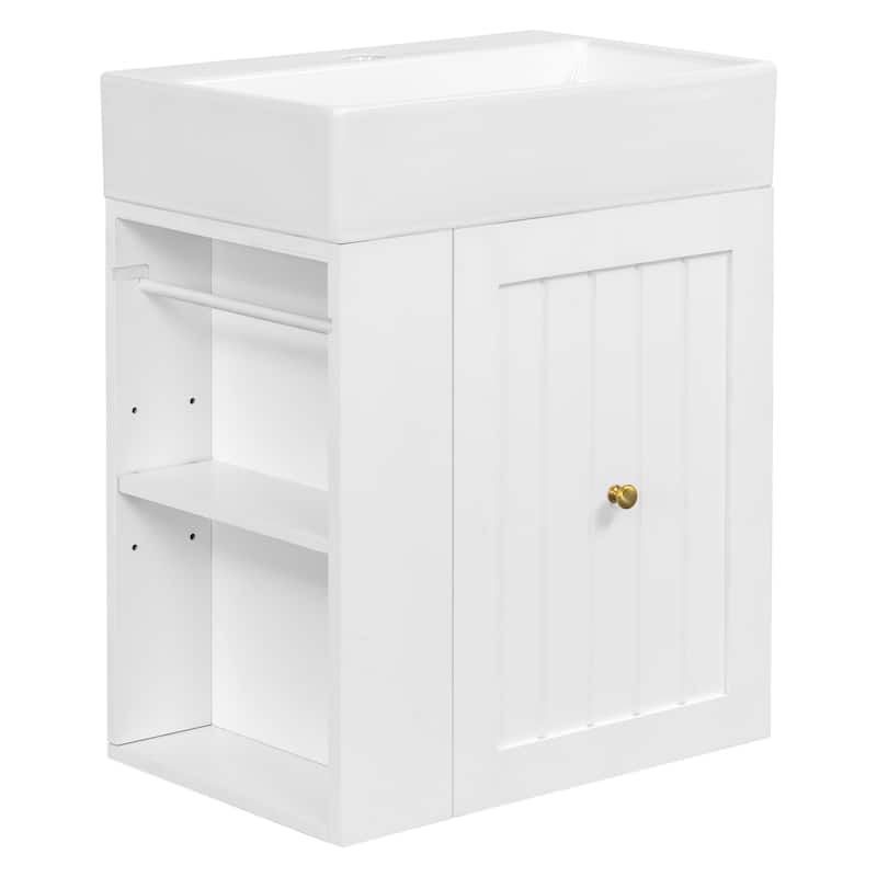GDF Studio - Lizzar Modern Solid Wood + MDF 20-Inch Bathroom Vanity with Ceramic and Side Shelf
