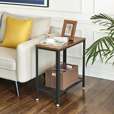 VASAGLE Industrial Side Table, 2-Tier Nightstand With Mesh Shelf, End Table, Wood Look Accent Furniture with Metal Frame