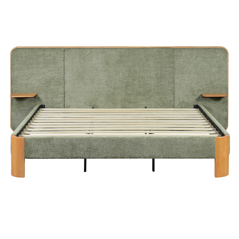 Christopher Knight Home - Modern Boucle Upholstered Platform Bed with Built-In Floating Shelves
