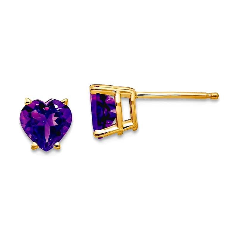 Curata 14k Yellow or White Gold 6mm Heart Precious Gemstone Stud Earrings - Yellow - Amethyst