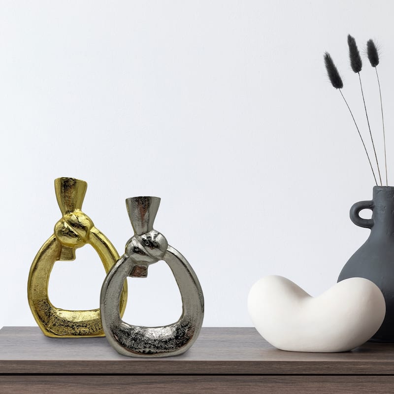 Set of 2 Decorative Handmade Aluminum Abstract Flower Vase