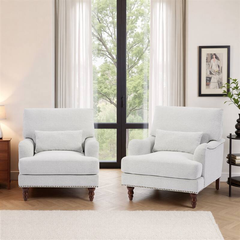 2 Piece Mid-Century Modern Oversized Accent Armchair Upholstered Chair