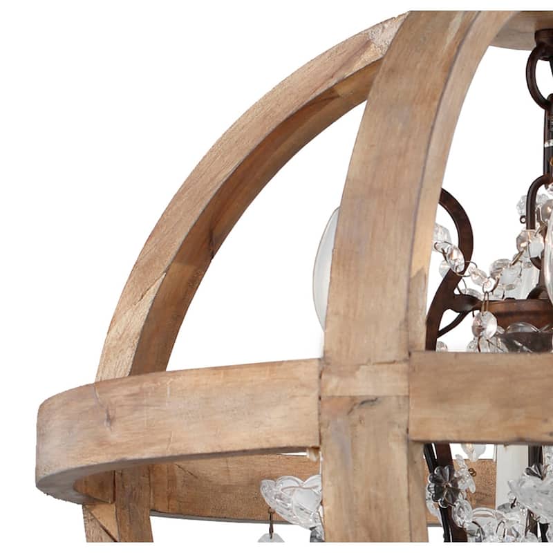 4 Light Candle Style Globe Chandelier in Natural Wood finish